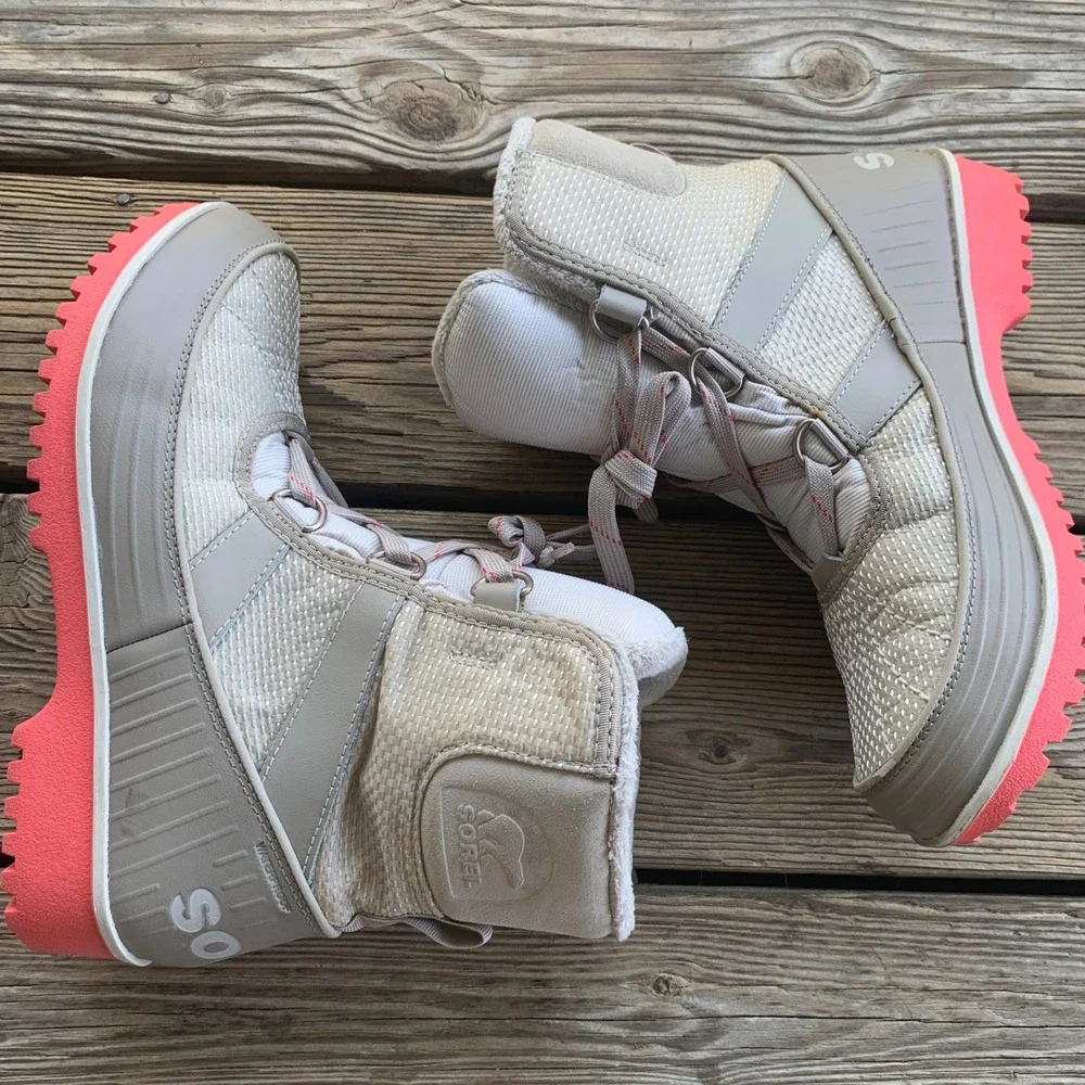 Sorel Tivoli II Womens 8 Gray Coral Waterproof Snow Boots Winter Cozy Outdoor